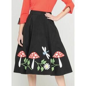 Unique Vintage Black and Red Mushroom Soda Shop Swing Skirt 1X 16 NWOT